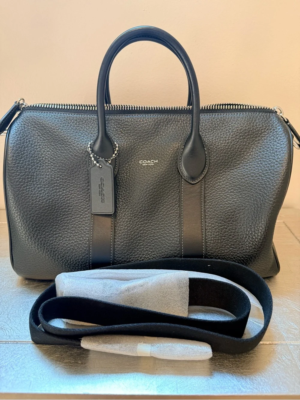 Coach Black Pebbled Leather Weekender Duffel